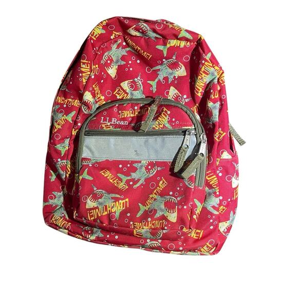 LL Bean Junior Backpack Multicolor Shark Pattern Padded Book Bag With Lunch Bag - Picture 6 of 8